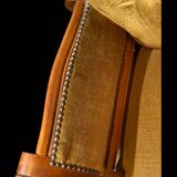 Telephone chair in wood and mustard fabric