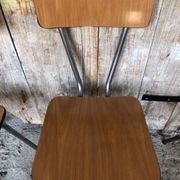 Series of 4 Formica Chairs Wood Legs Metal Chrome Vintage #A243