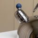 Polished argent metal kettle with blue accents – Italian 1980s design, retro stainless