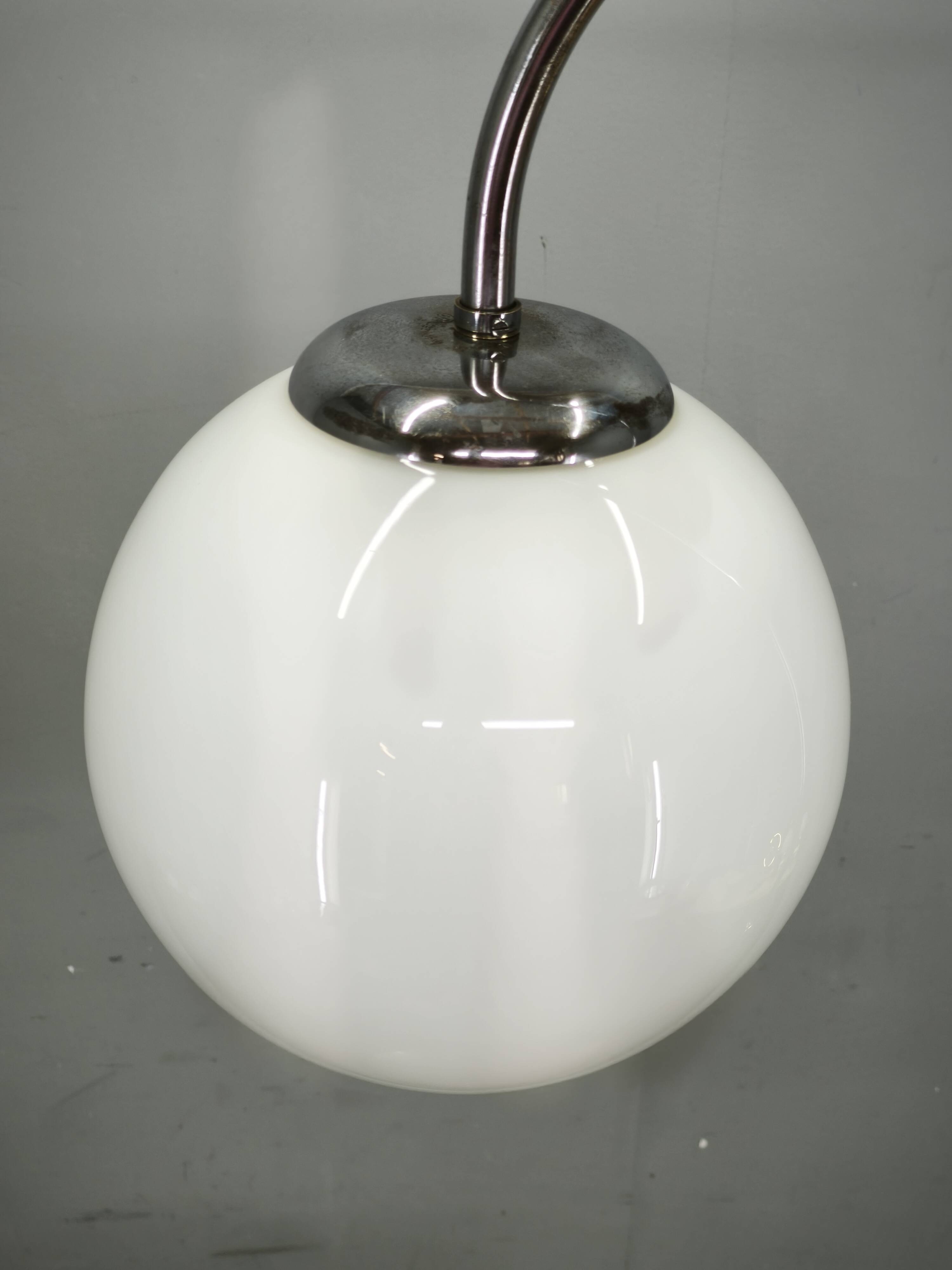 1940s Art Deco Chrome Floor Lamp with Opaline Globe and Side Table