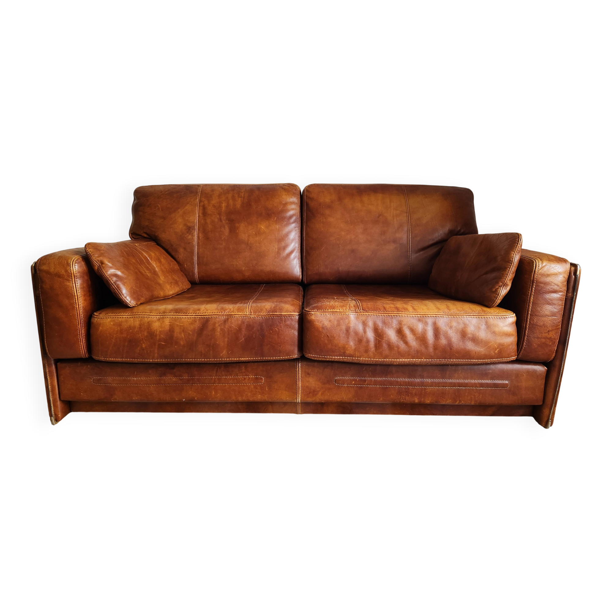 Canapé en cuir cognac Baxter 1970