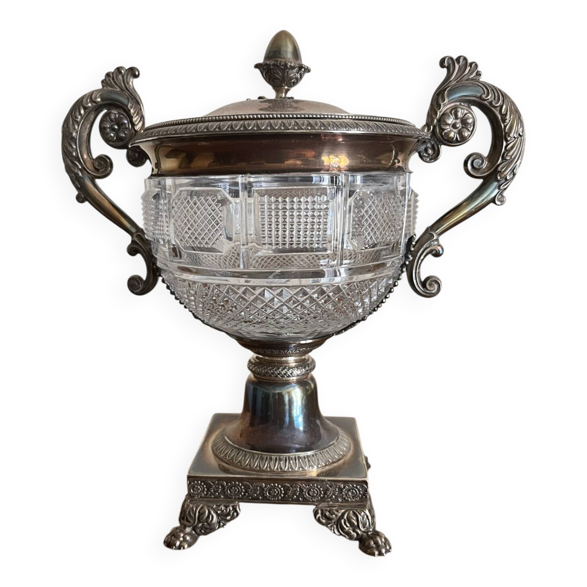 Cut crystal and silver-plated metal sweetmeat dish – Restoration style