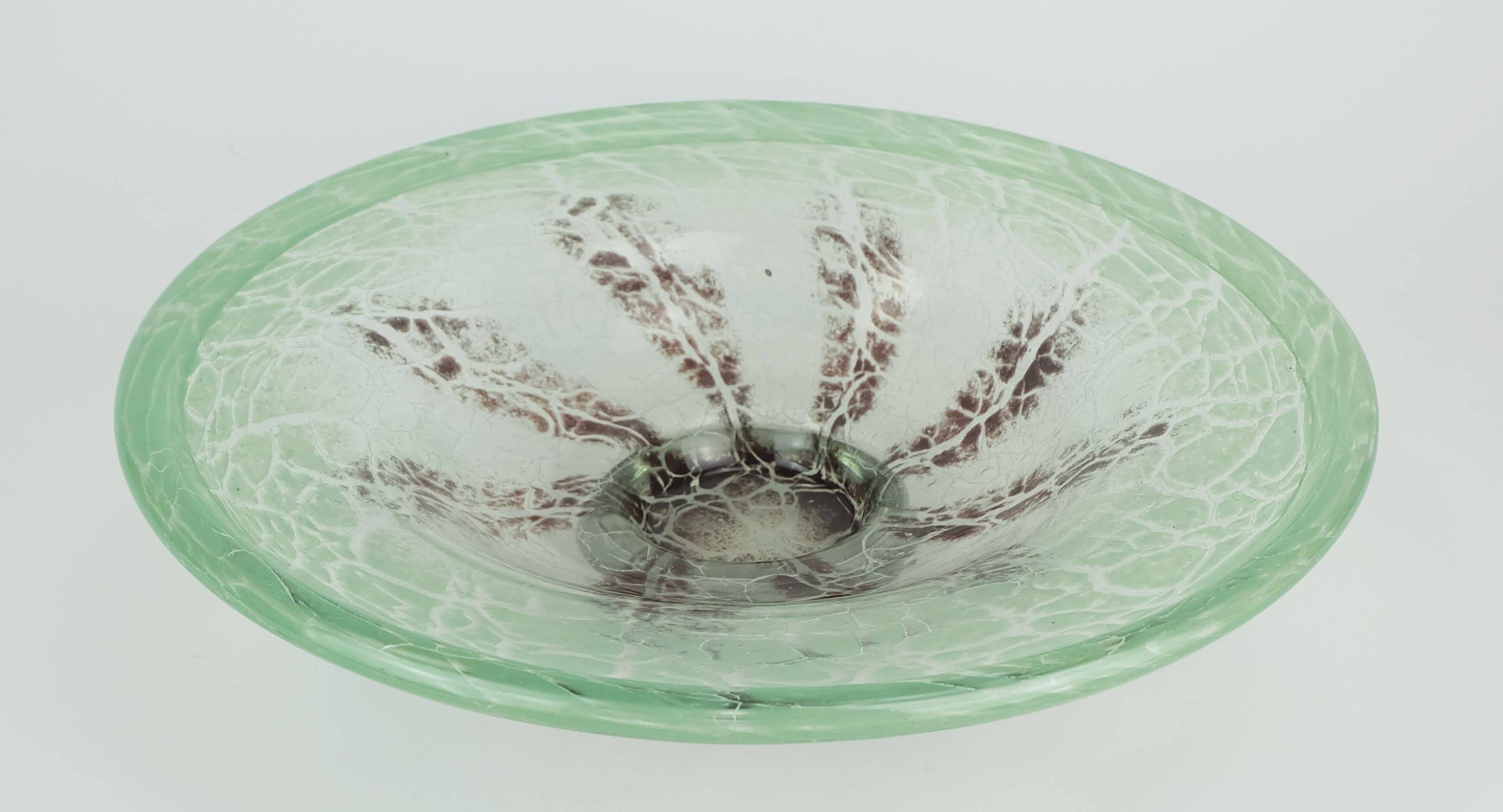 fantastic large WMF art deco ikora glass BOWL karl wiedmann 1930s green and