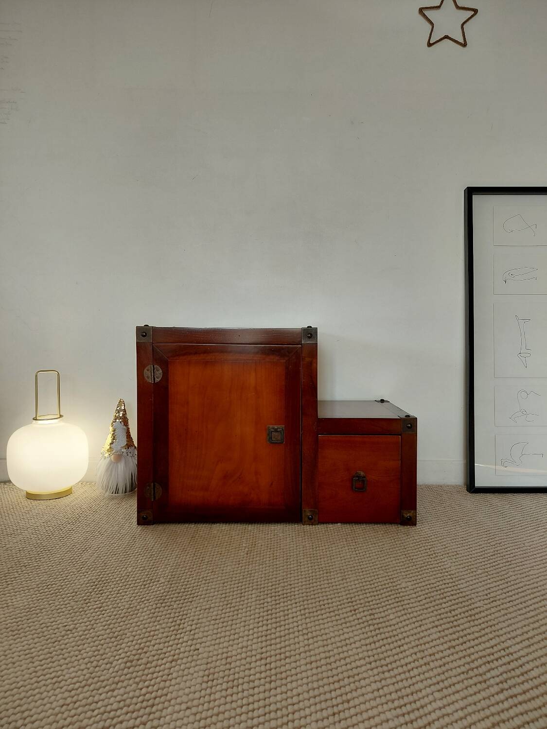 Small vintage Roche Bobois piece of furniture in Asian-style wood.