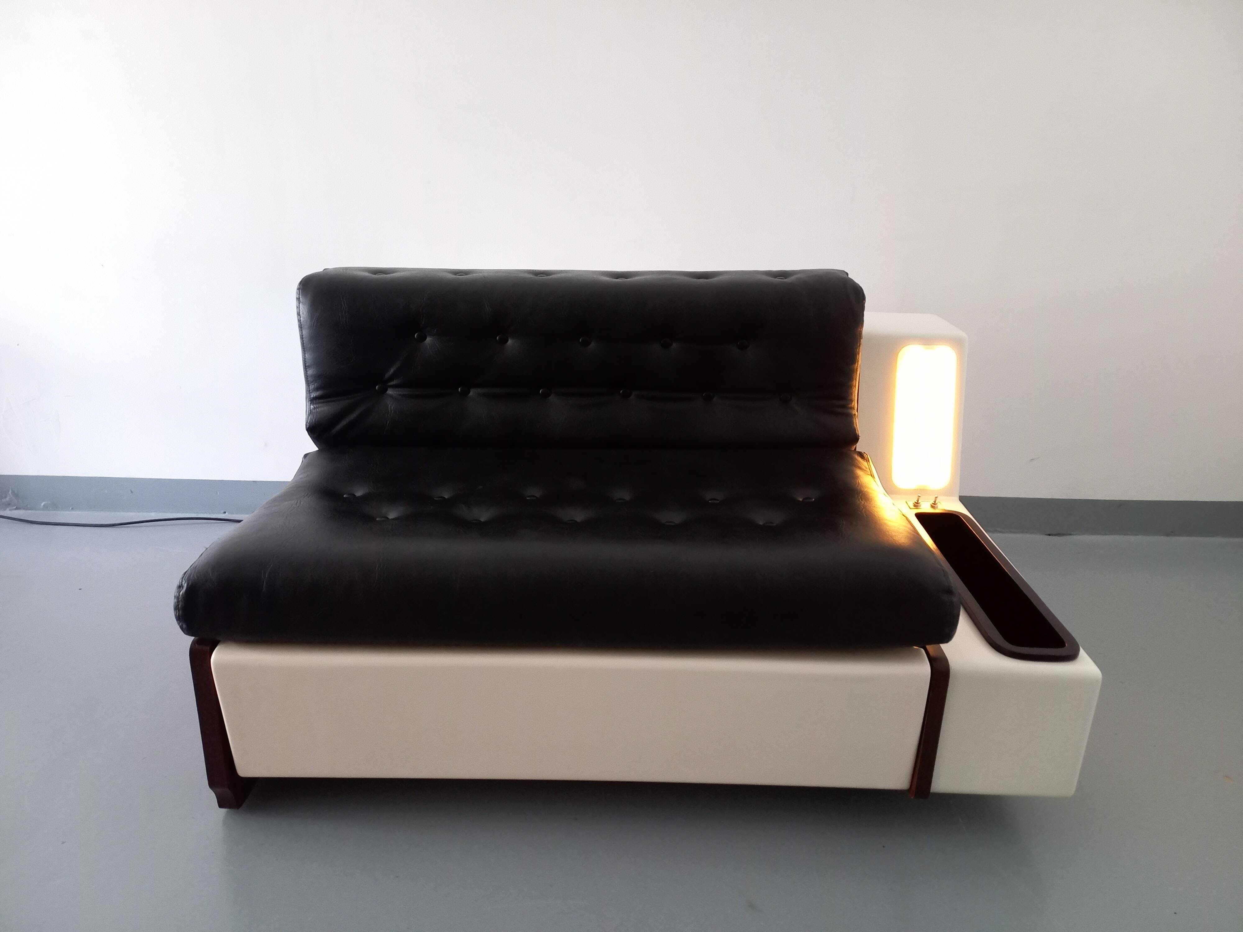 Vintage sofa bed bench with integrated lighting, Italian design Beka Tortuga, in skai, fiber