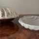 Vintage silver metal shell butter dish