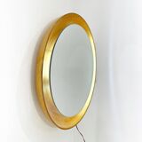 Miroir rond en bois doré, Italie 1960
