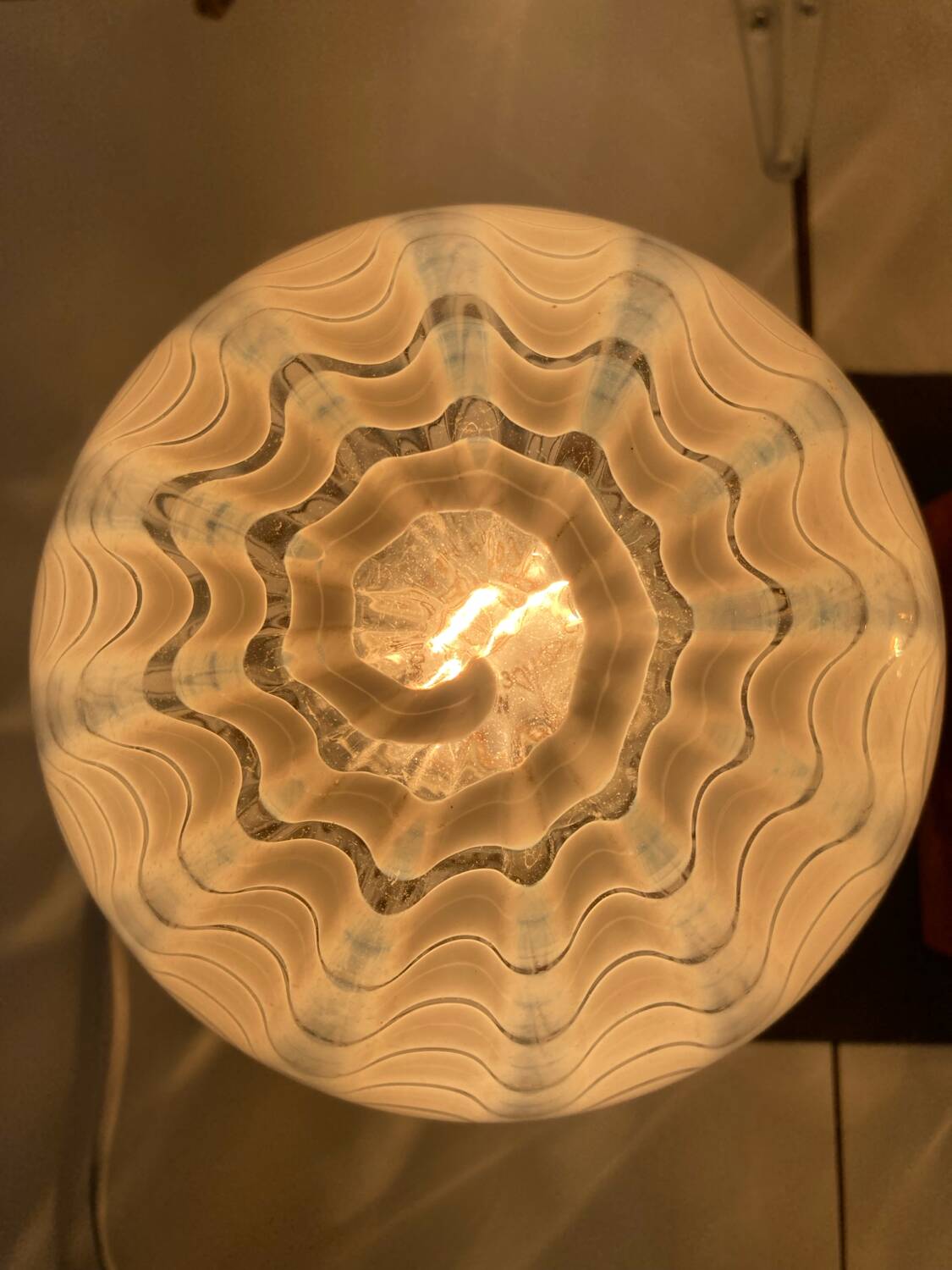 Pair of vintage 80s glass globe table lamps with wooden base
