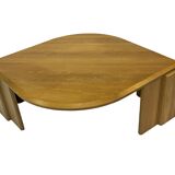 Table basse vintage en forme de larme wabi sabi brutaliste en chêne massif