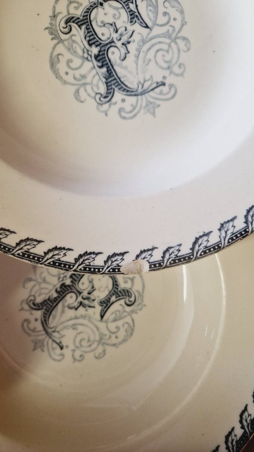 12 Luneville K&G soup plates, letter F
