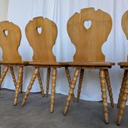 Set of 6 Vintage Tyrolean Heart Cutout Wooden Dining Chairs, Farmhouse