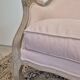 Louis XV style bench sofa in pink fabric and burlap