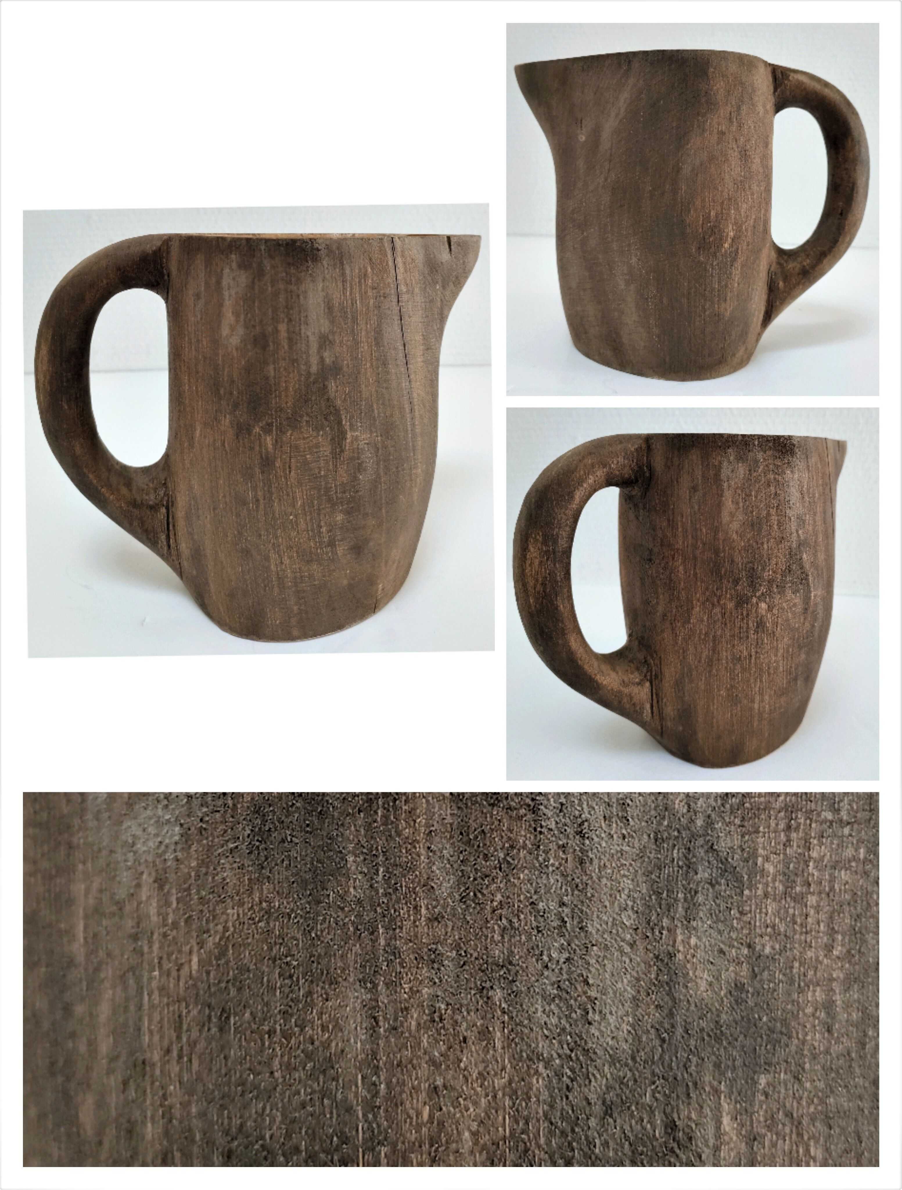 Solid wood pitcher patinated brutalist 60s