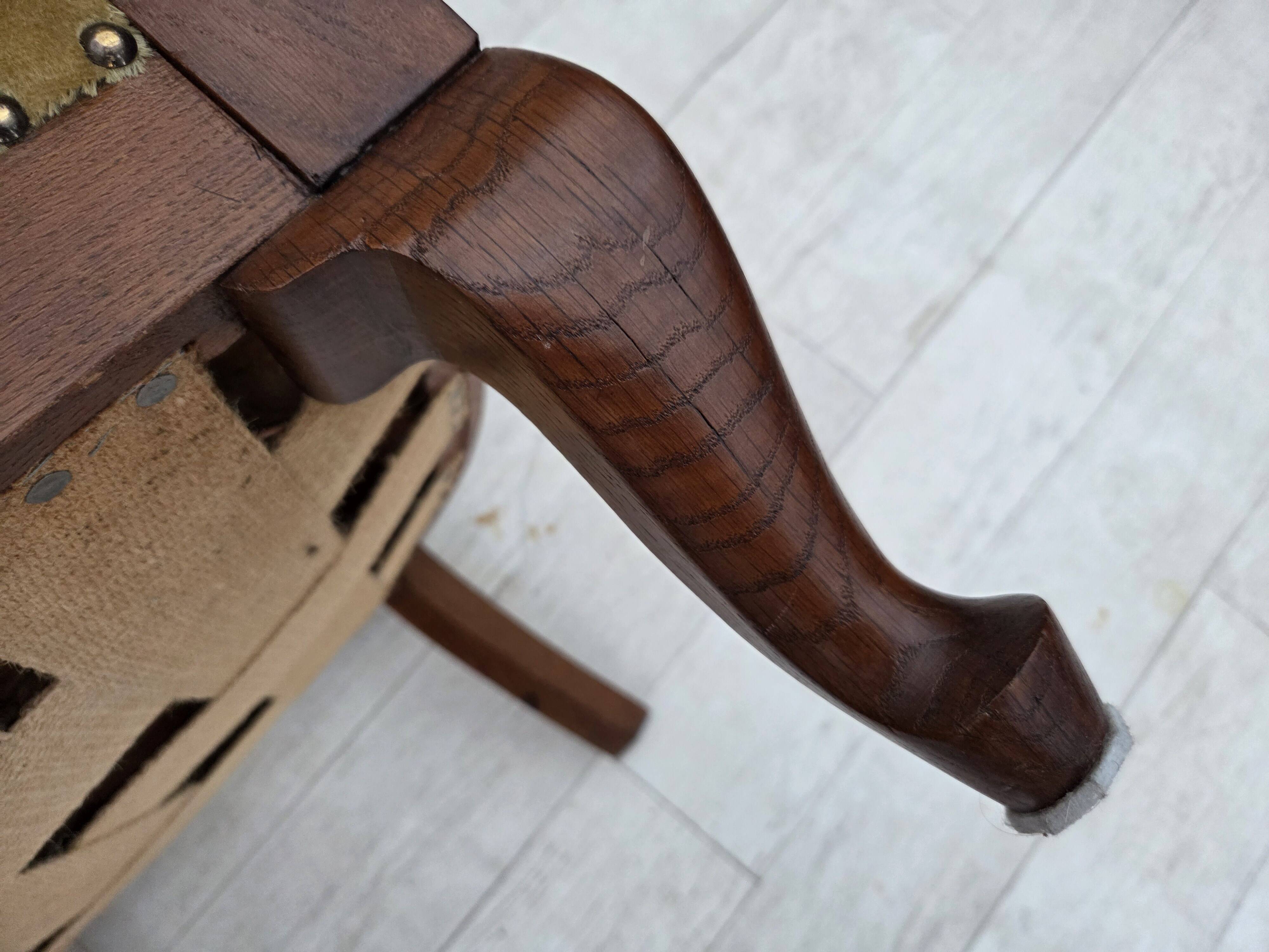 1960s, Danish side/children's armchair, light green furniture velour, oak w