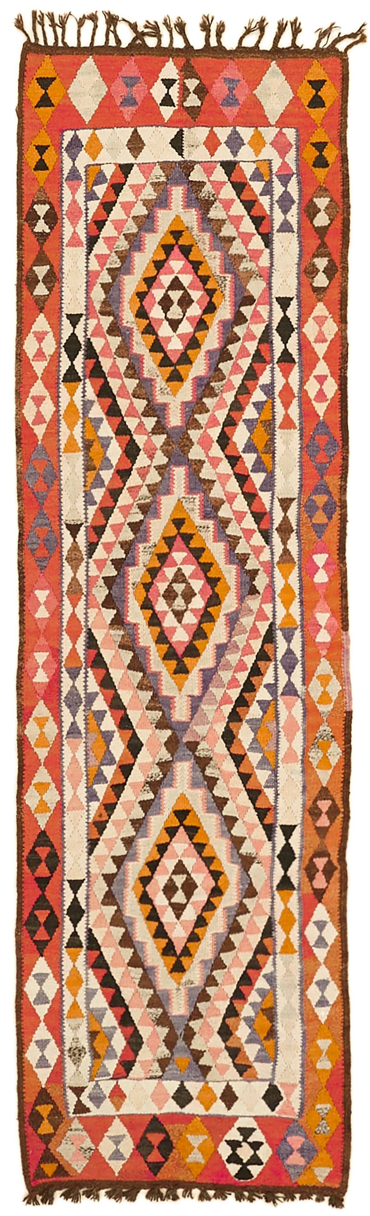 Turkish Handwoven Vintage Herki Kilim 92 cm x 292 cm