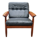 Scandinavian armchair in black leather and teak - 1960s