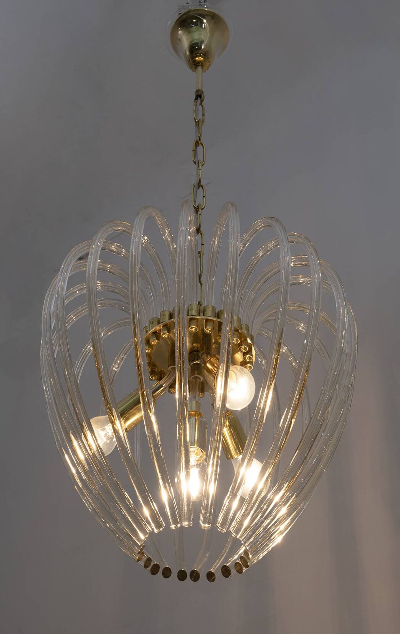 Venini Mid-Century Modern Italian Murano Glass and Brass Chandelier, 1950s