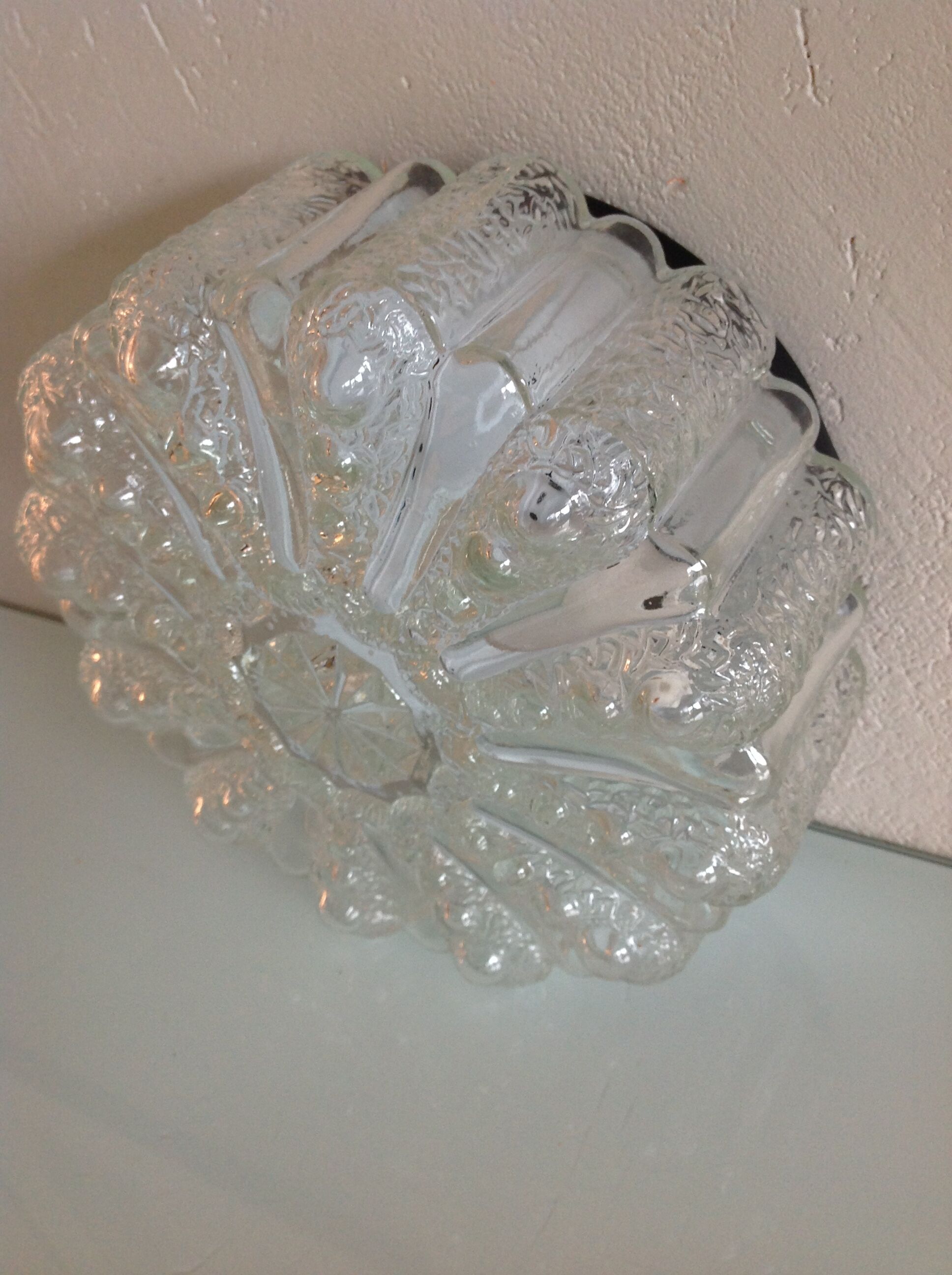 Round ceiling lamp in bubbled glass / vintage 60s-70s