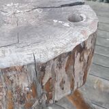 Stool low tripod log solid wood, brutalist and authentic, circa 1920
