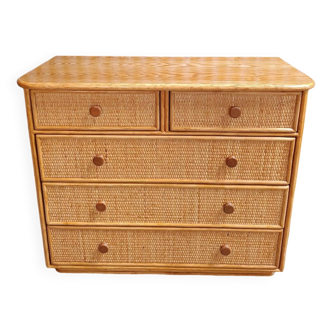 Commode osier rotin vintage