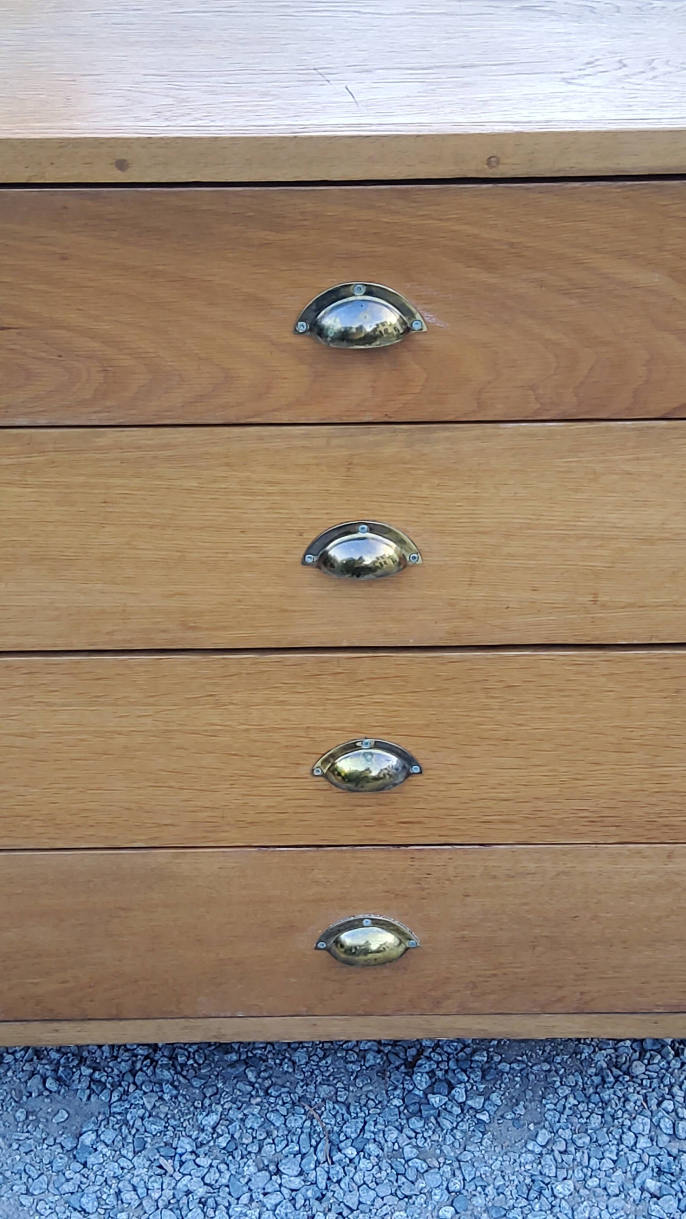 Vintage store chest of drawers in blond oak metal tube legs 4 drawers