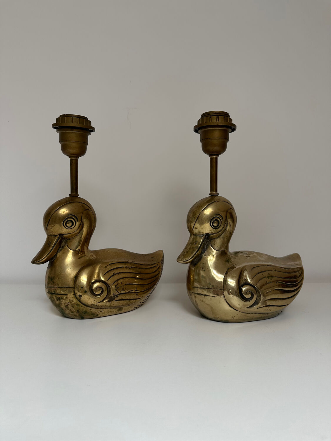 Pair of brass duck lamps, 1980