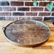 Large old wood glass metal tray