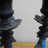 pair old candlesticks tin porcelain old french candlesticks