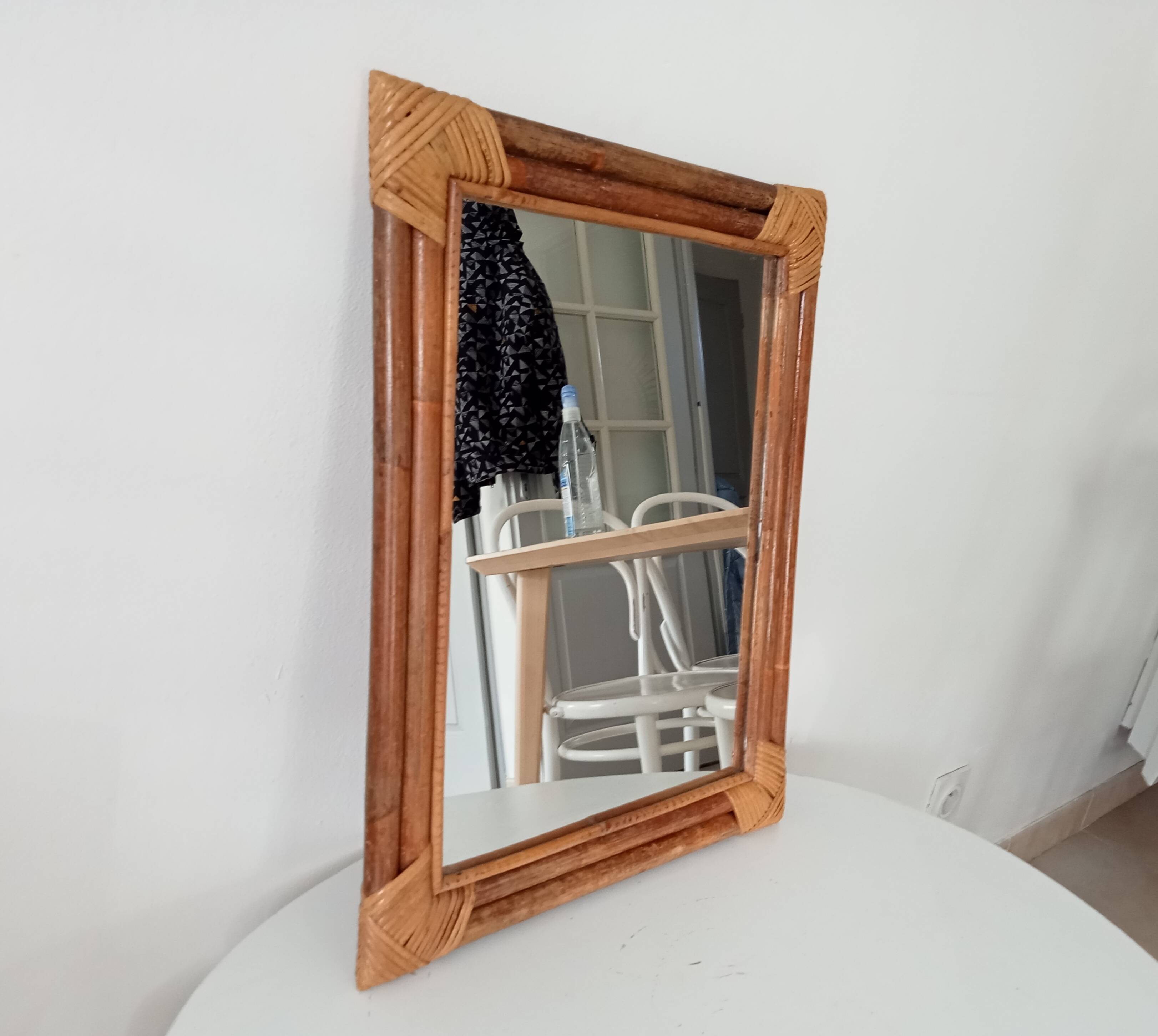 Vintage bamboo and rattan mirror from the 60s/70s, 50*40 cm.