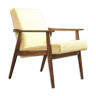 Chaise scandinave boucle beige Design moderne du milieu du siècle 1970 fauteuil de salon original rénové style ethnique bois de noyer