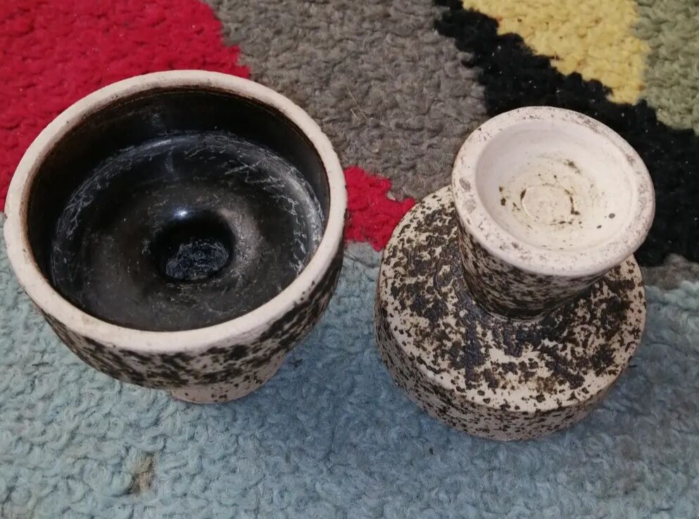 Pair of small ceramic candle holders Structured by Pieter Groeneveldt 1960's