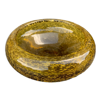Ashtray in blown glass and ochre bubble of the glassworks of biot signed