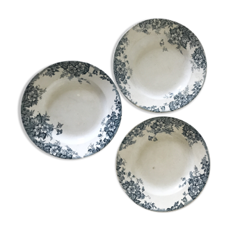 3 hollow plates iron earth Moulin des Loups model Marie Louise dark green