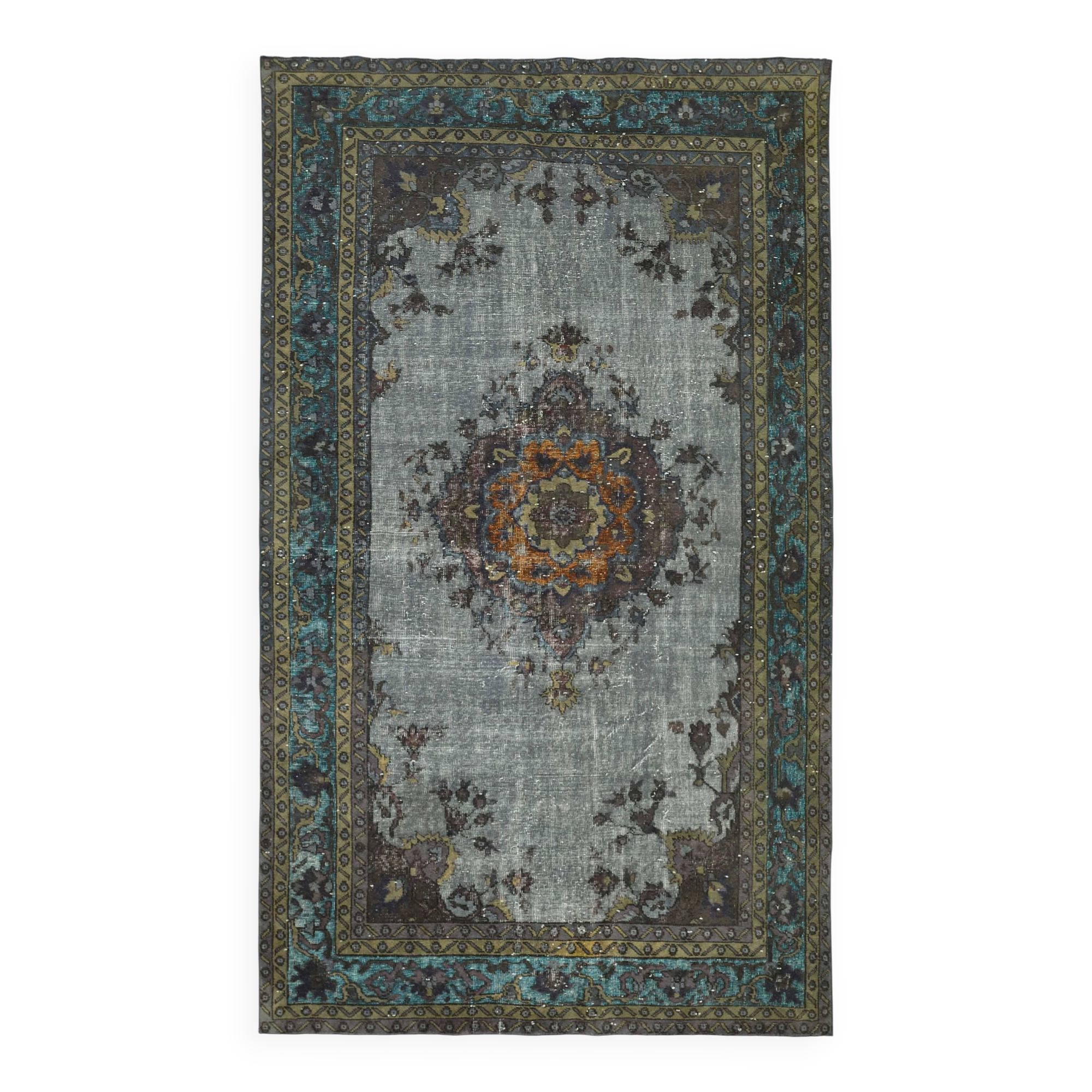 Overdyed Wool Vintage Handmade Carved Rug 169 cm x 288 cm