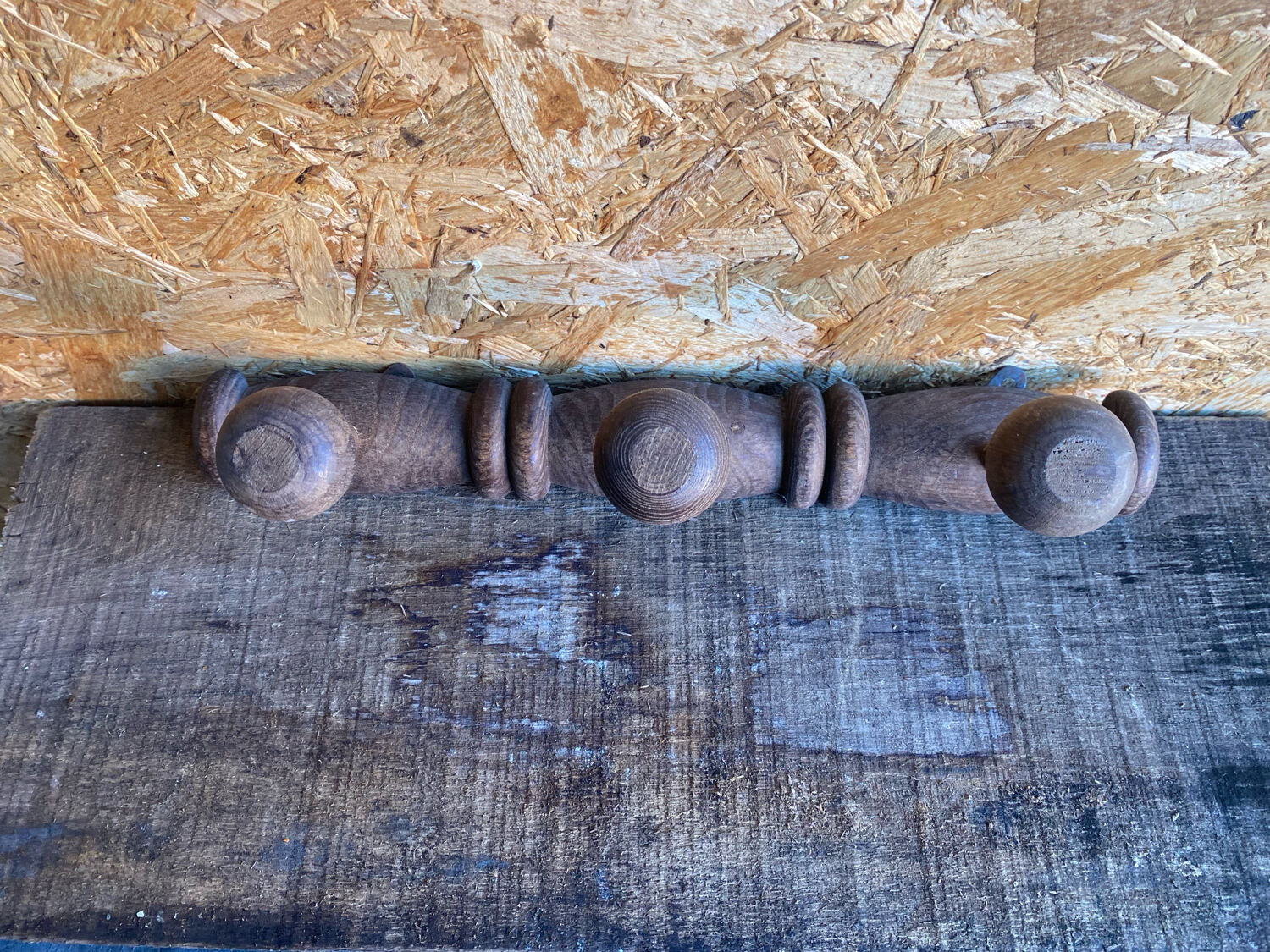 Vintage Wall Coat Rack x3 Wooden 1960s #D885