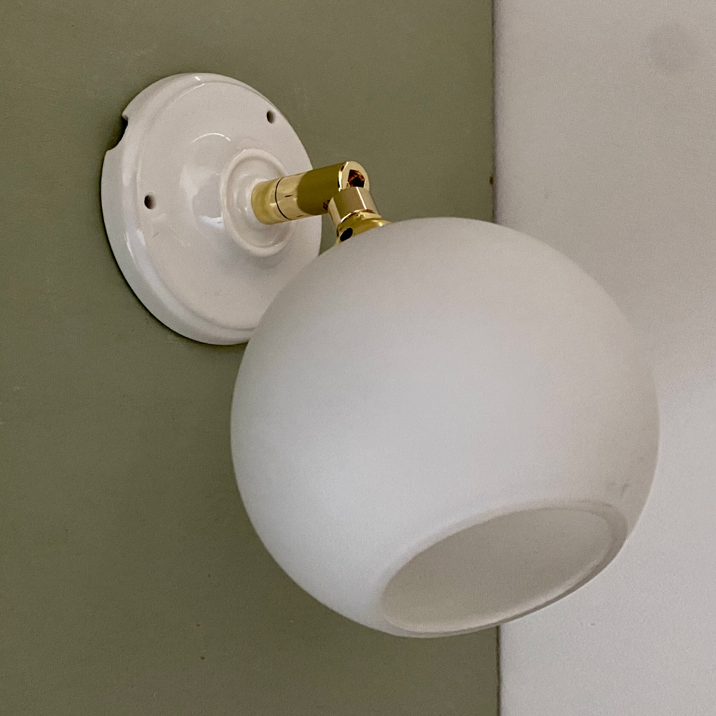 Vintage white opaline globe wall lamp