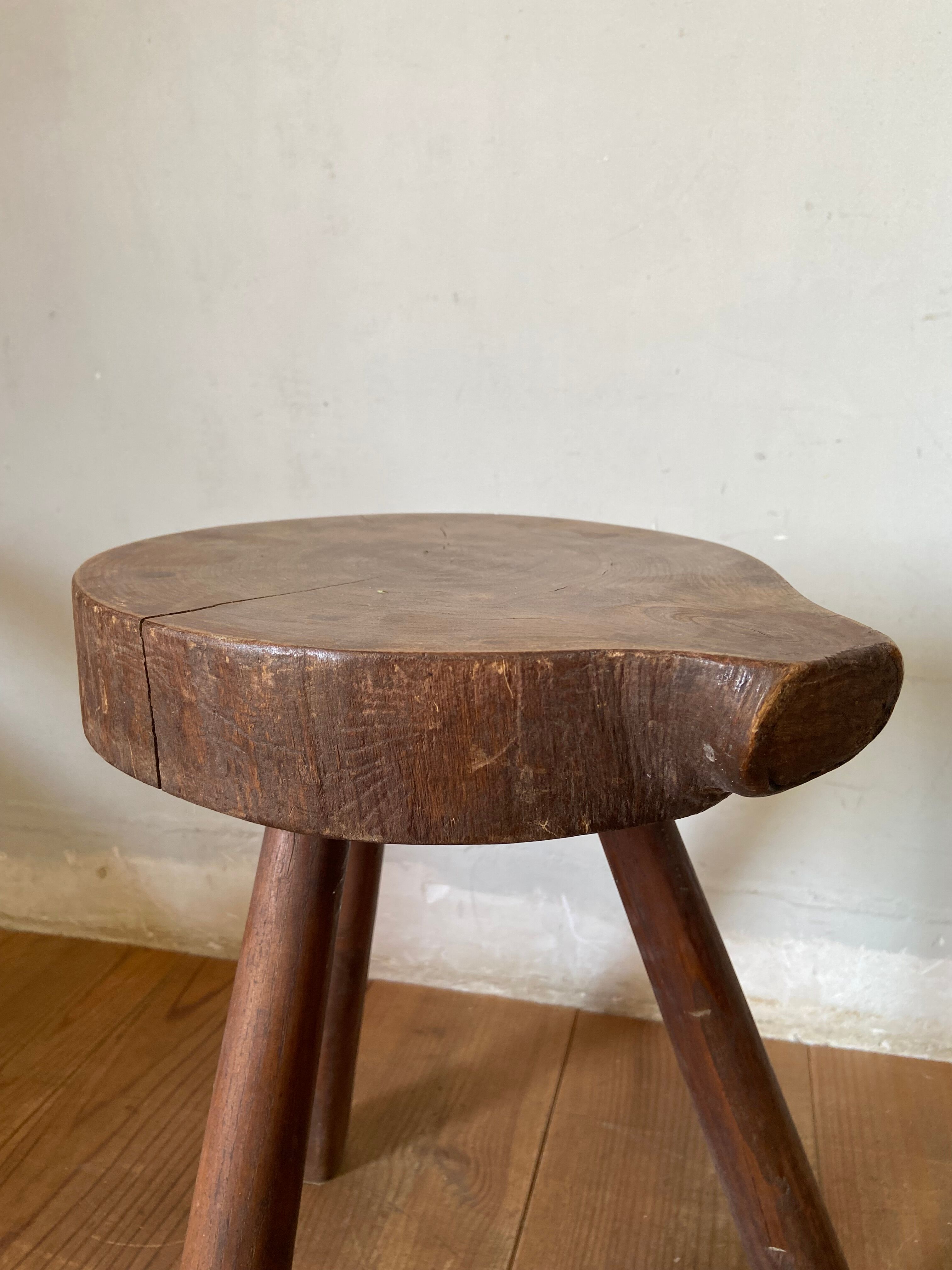 Pair of brutalist stool in solid oak 60s
