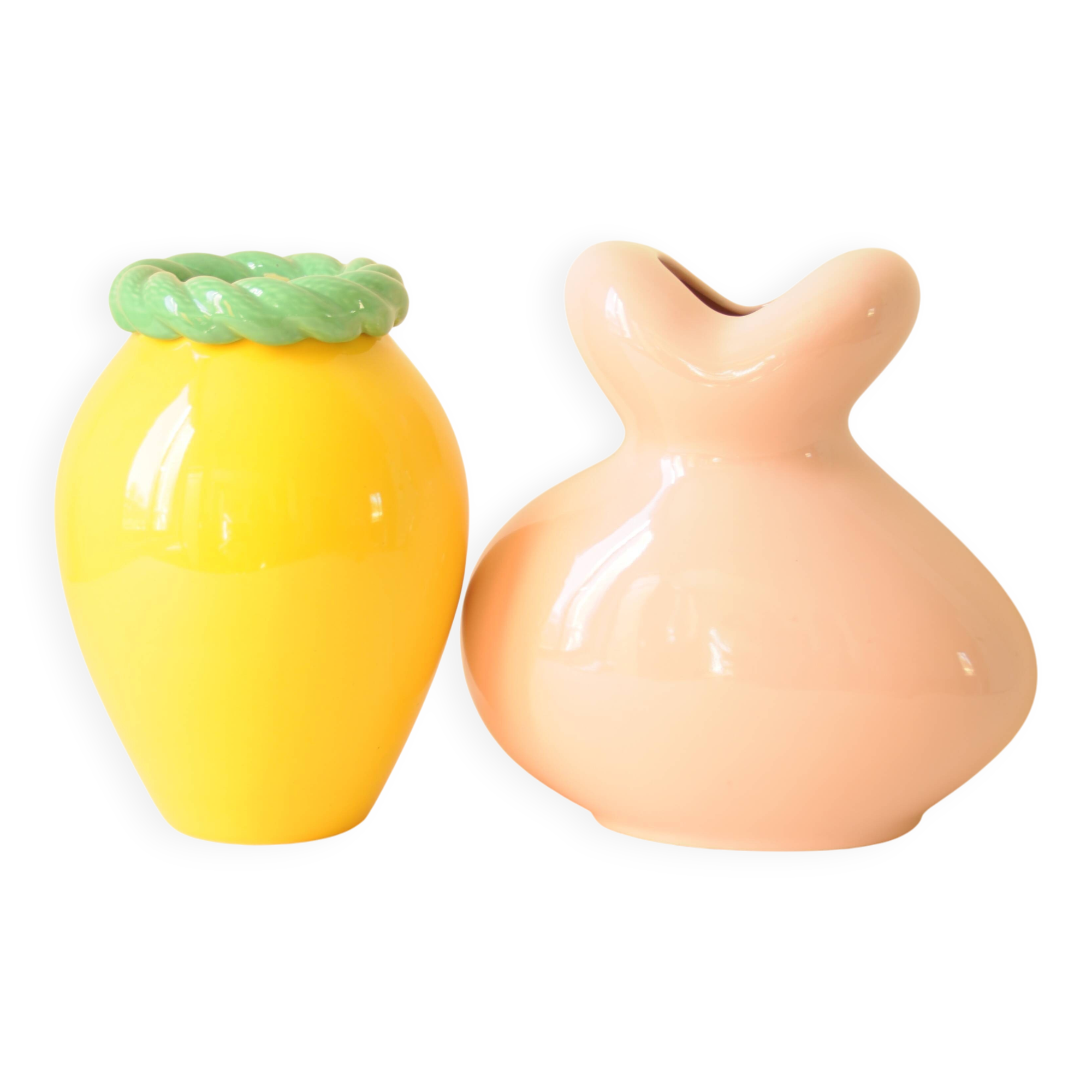 Pair of Colorful "Candy" Vases in Pink, Yellow and Green