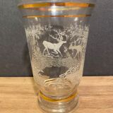 Glass vase with deer engraved decoration early twentieth century