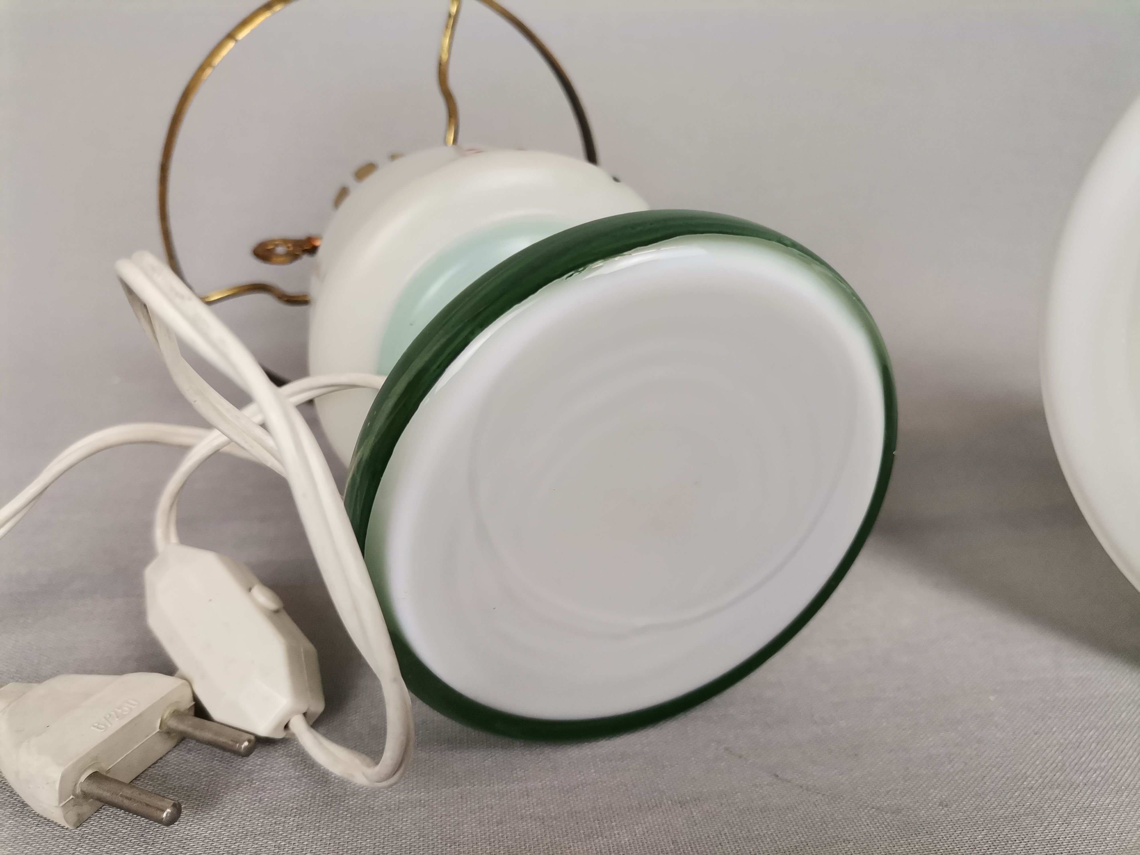 French country 1960s rustic green ceramic and glass vintage table lamp