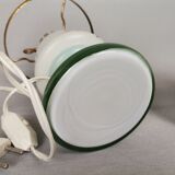 French country 1960s rustic green ceramic and glass vintage table lamp