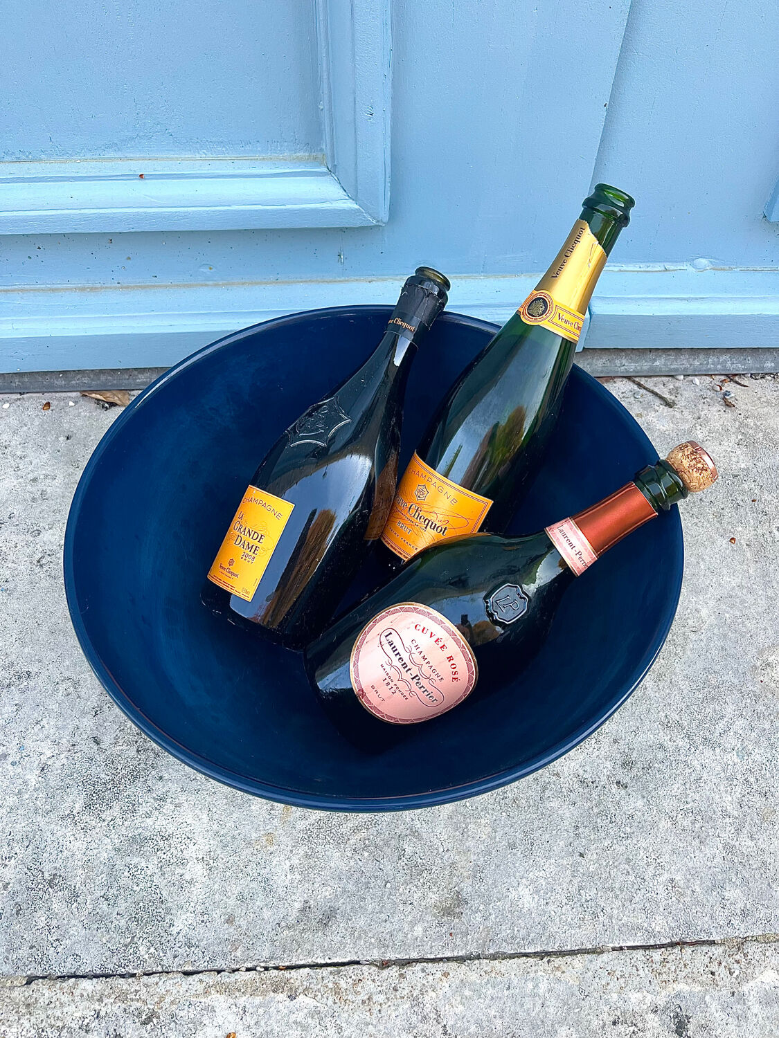 Large Nicolas Feuillatte Blue Champagne Ice Bucket Bowl, Signed
