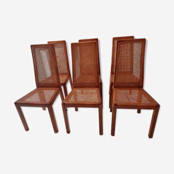 Suite de 6 chaises cannage design italien vintage années 1970