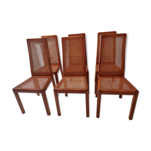 suite de 6 chaises cannage design italien vintage années 1970