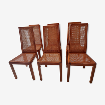 Suite of 6 chairs cannage vintage Italian design 1970s