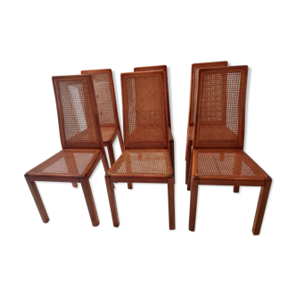 Suite of 6 chairs cannage vintage Italian design 1970s