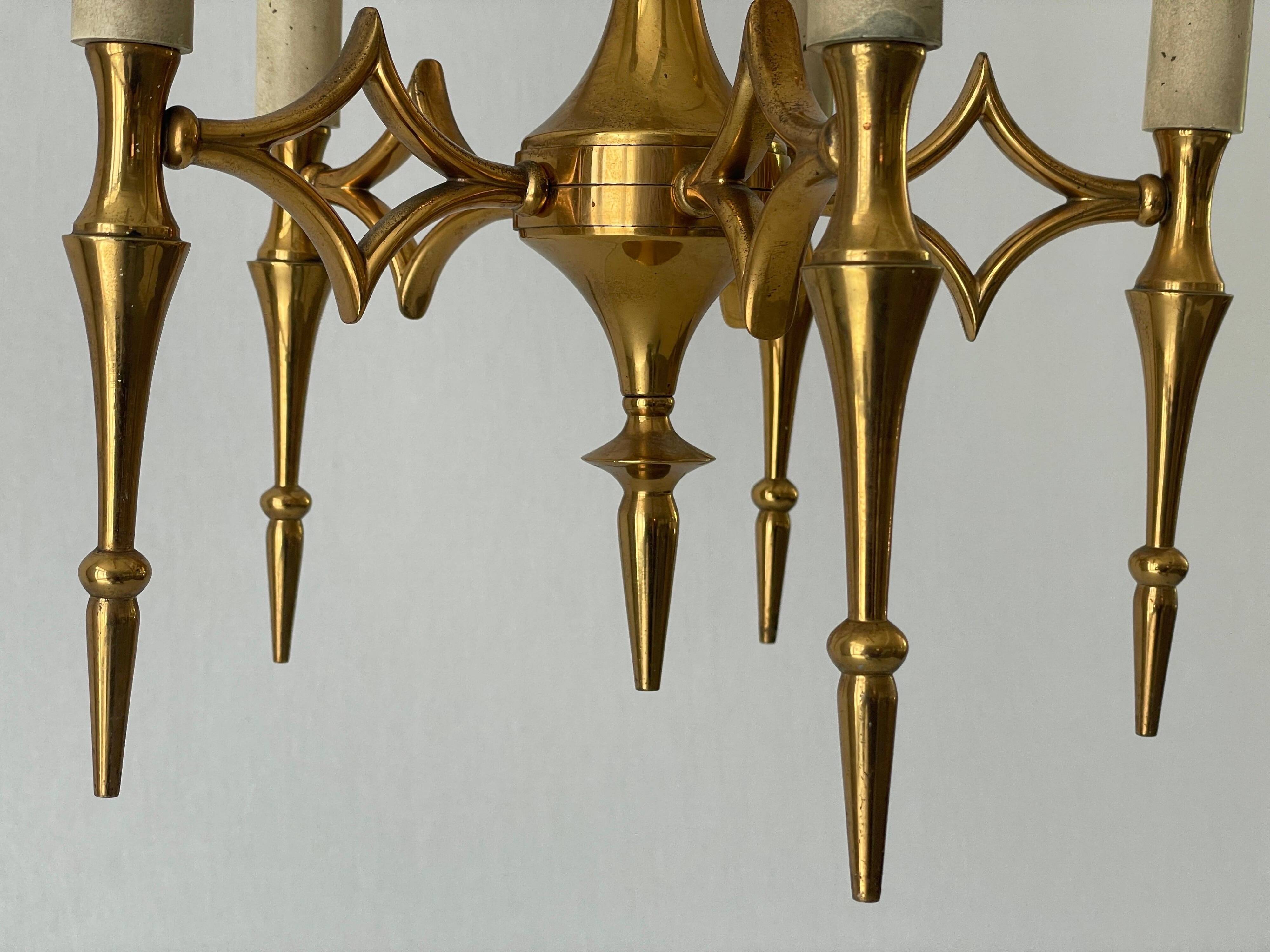 Brass chandelier with 5 light arms, Italy, 1960s