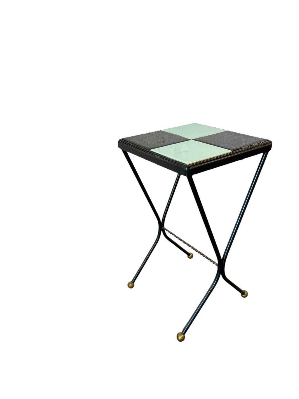 Vintage side table/plant table in mint blue and black ceramic