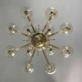 Golden Glass Lustre, Two Floors And 12 Arms Of Light Circa 1940