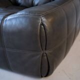 Ensemble de Salon Kashima Vintage en Cuir Noir par Michel Ducaroy pour Ligne Roset, 1976, Set de 3